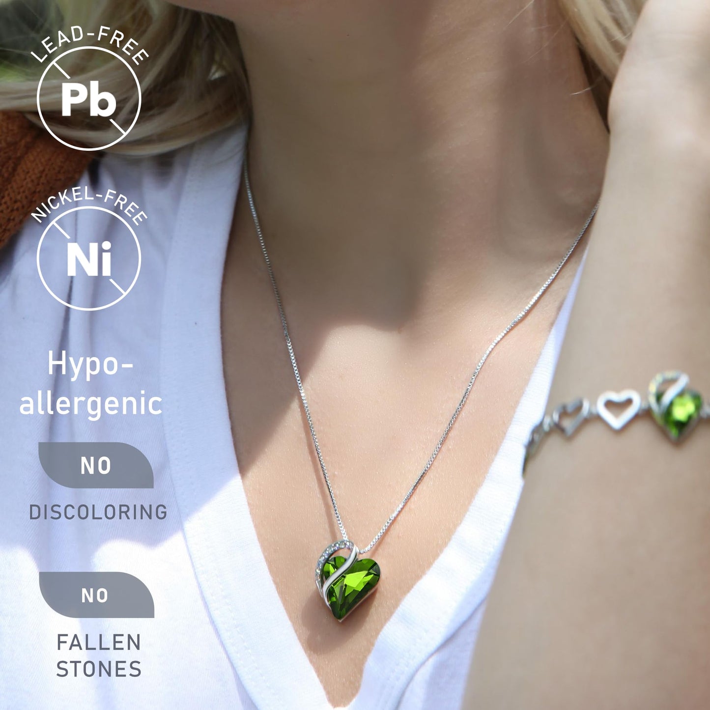 Infinity Love Birthstone Heart Necklace - 18K White Gold Plated Crystal Pendant Gift for Women