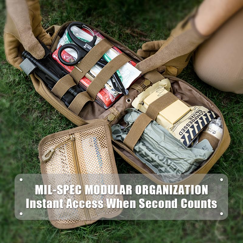 RHINO RESCUE IFAK Trauma Kit with C-A-T Tourniquet, Tactical First Aid Kit Molle Pouch for Military, Combat, Car, Camping, Hiking, Travel (Red)