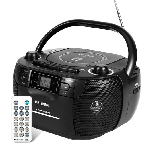 Retekess TR621 CD and Cassette Player Combo, Boombox CD Player for Home, AM/FM, Tape Recording, TF/USB Drive, AC or D Battery Powered, Headphone Jack, Stereo Sound (White)