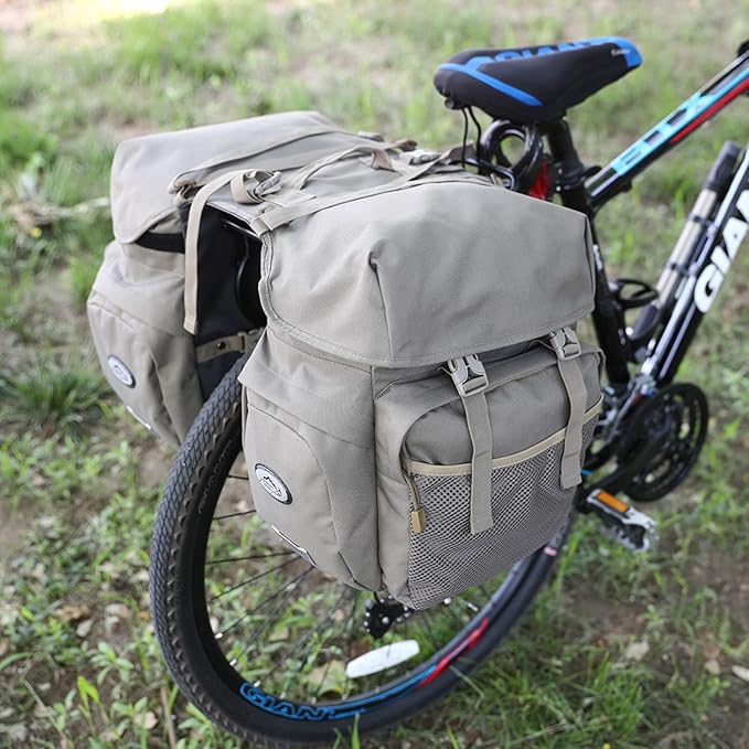 Dreamoon 50L Bike Panniers, Waterproof Bicycle Commuting Bag Saddle Bags with Rain Cover, Bike Rear Seat Bag Carrier with Reflective Trim, Cycling Organizer for Width Less Than 6.3 inches Rack (Gray)