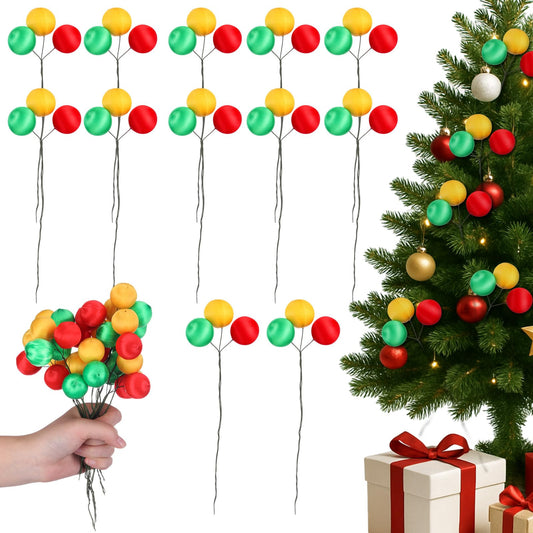 Suncalla Christmas Tree Ball Picks Satin Red Green Gold 7.9'' 12 Pcs