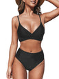 Women's High Waisted Bikini Set - V Neck Twist Front Two Piece Swimsuit with Adjustable Straps