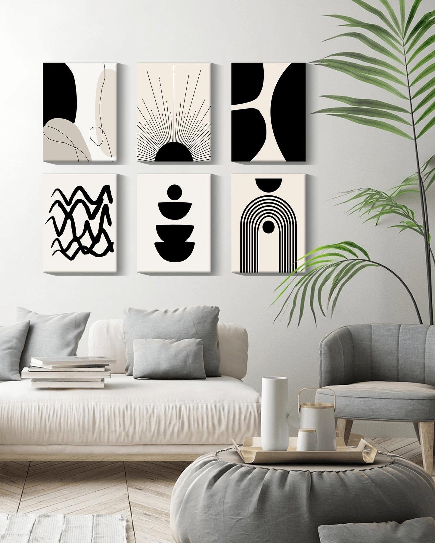 Drsoum Abstract Boho Geometric Framed Wall Art 12x16in Black Brown Beige