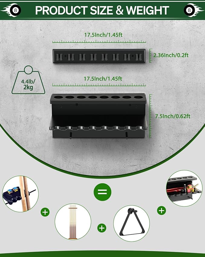 Pool Cue Rack Stick Holder Billiards Pool Cue Rack Hardwood Pool Cue Set Holder for 8 Cues Sticks Storage Pool Table Accessories Equipment Organizer