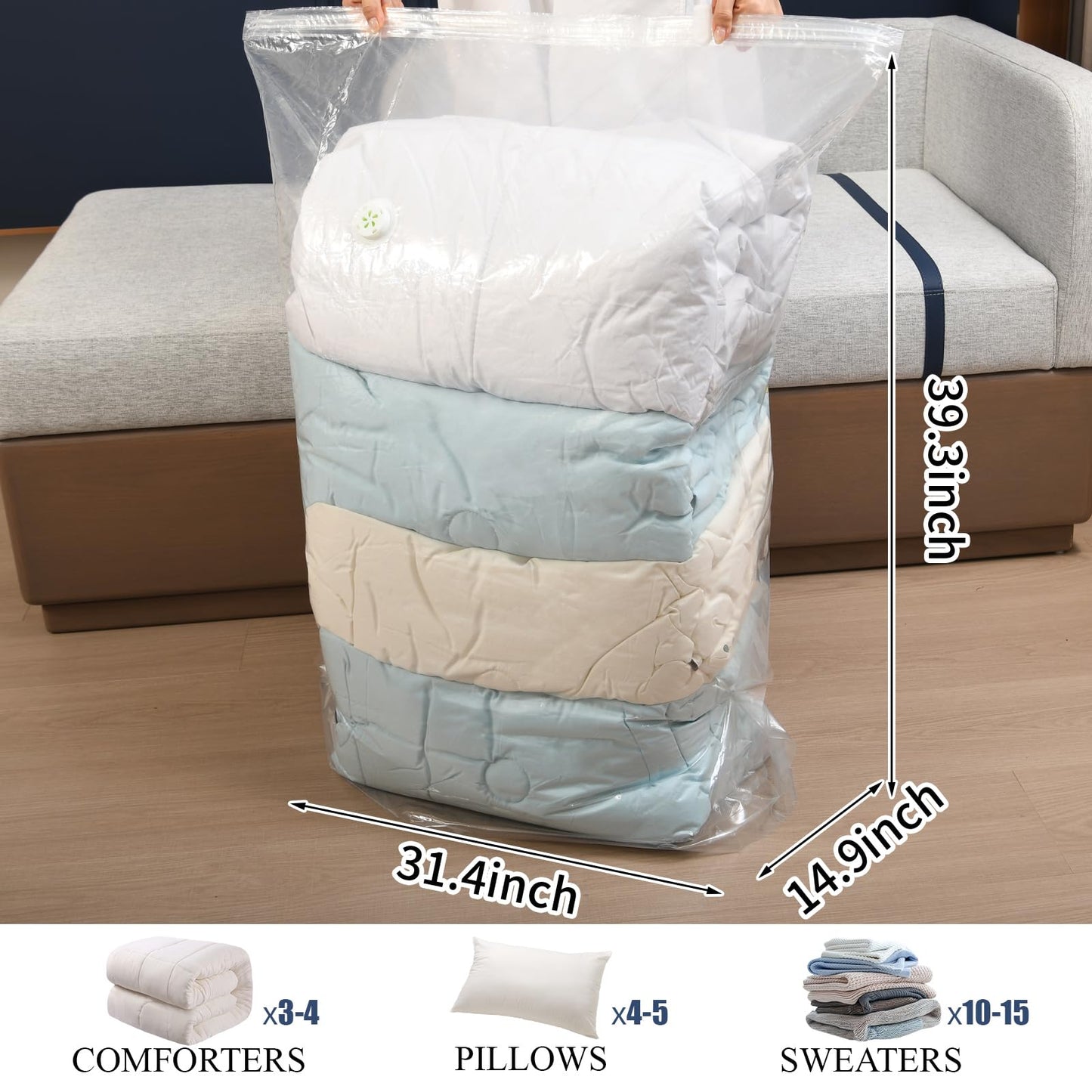 10 Pack Vacuum Storage Bags, Large Cube Bag (19.6 * 27.5 * 11.8 Inch), Large Vacuum Seal Bags for Clothing, Comforters, Blankets, Bedding, Closet Organization Space Saving