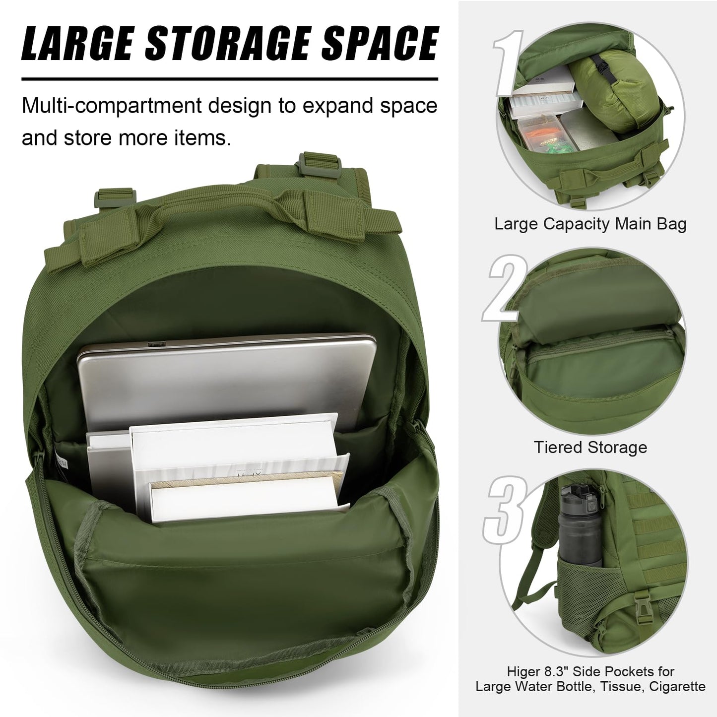 Jueachy Tactical Backpack for Men Hiking Day Pack Molle Military Rucksack Waterproof 30L EDC Bag with USA Flag Patch