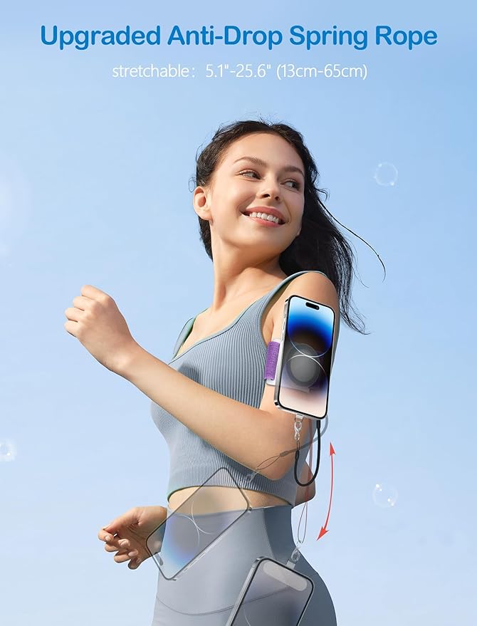 TOPGO Magnetic Running Phone Holder for iPhone, HD Mirror & Extendable Anti-Drop Rope for Gym/Yoga, 360° Rotatable Wrist Phone Holder, Fits iPhone 16 Pro & Android (Purple, 2 Straps)