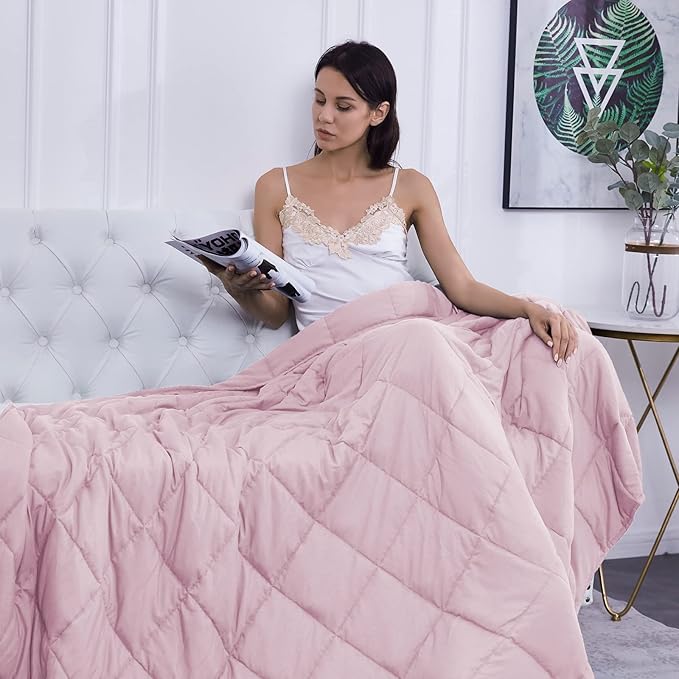 L'AGRATY Weighted Blanket - 60"x80" 22lbs Cooling Breathable Heavy Blanket Microfiber Material with Glass Beads Big Blanket for Adult All-season Summer Fall Winter Soft Thick Comfort Blanket