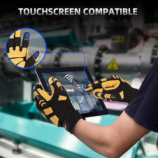 JUMPHIGH Impact Work Gloves, Mens Working Gloves with Secure Fit, Heavy Duty Mechanic Gloves with Impact Protection and Vibration Reduction, High Dexterity, Touchscreen Capable (XL)