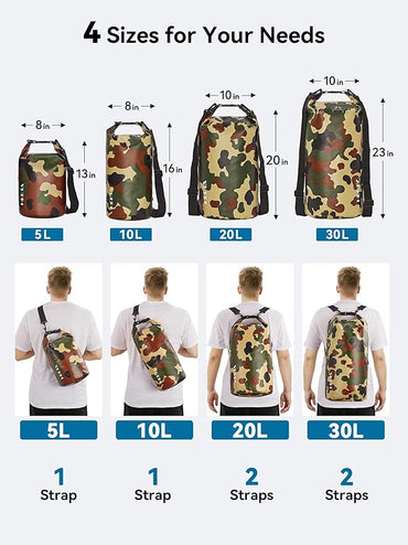 HEETA Waterproof Dry Bag for Women Men(Upgraded Version) 5L/10L/20L/30L/40L Roll Top Lightweight Dry Storage Bag Backpack with Emergency Whistle for Travel, Swimming, Boating, Kayaking, Camping, Beach