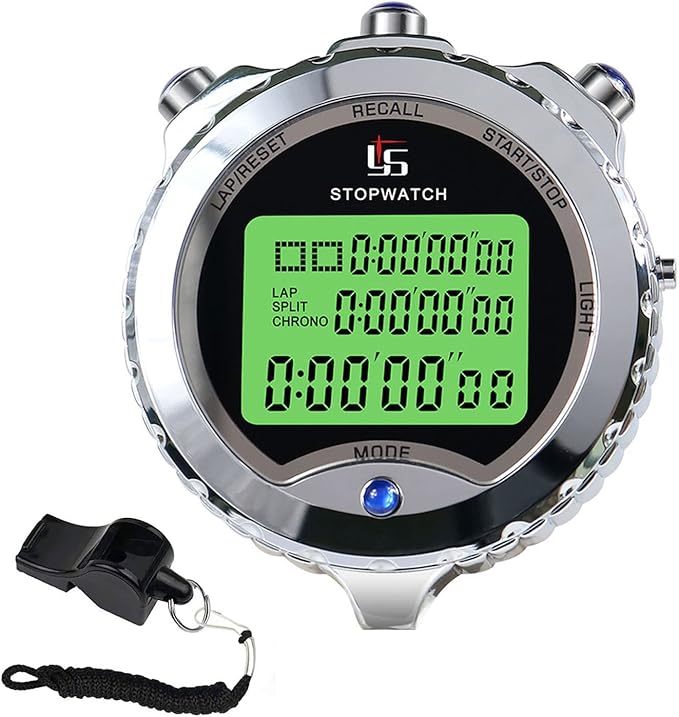 Stopwatch, Metal Stop Watch for Sports 10/100/400 Laps, Stopwatches Timer for Coach Sports Running with 0.01second & 0.001second Timing, Conutdown, Alarm