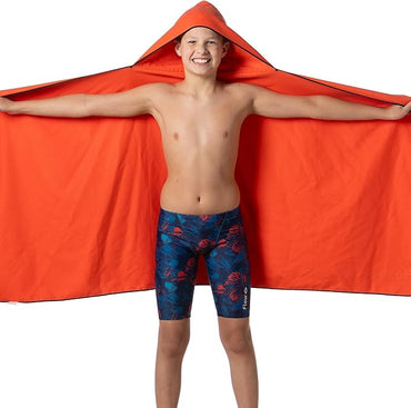 Flow Hydro Sport Towel - Microfiber Quick Dry Swimming Towels for Swim, Pool, Triathlon, and Other Water Sports in Medium, Large, Extra Large, and Hooded Sizes (Red, Large w/Hood)