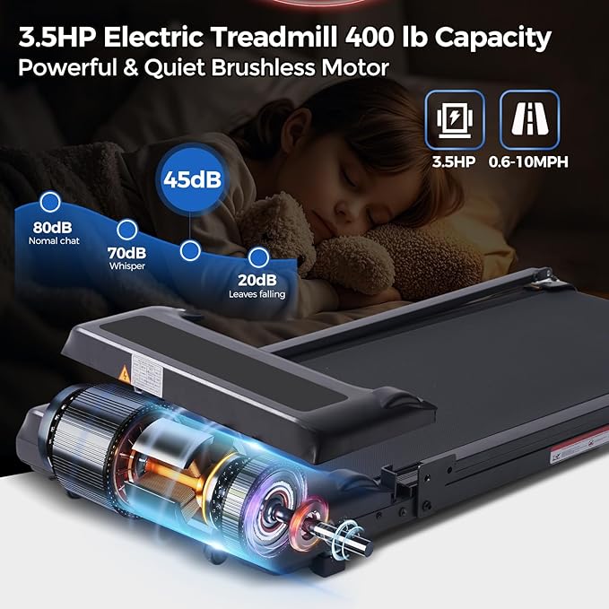 Walking Pad Treadmill with Handle Bar, Compact Portable Treadmills for Home Small, Electric Walking Pads with Handles, 3.5HP Quiet Motor and LED Display, 400 LBS Capacity