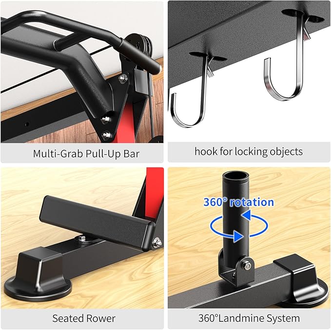 Power Cages Multi-Purpose Squat Rack with Cable Crossover System, Matching Weight Bench, Olympic Barbell Weight Set for Garage and Home Gyms