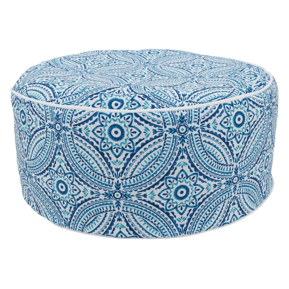 Fennco Styles Modern Tropic Design Round Indoor & Outdoor Pouf – 200lbs Weight Capacity Removable Cover Ottoman for Low Seat, Bedroom, Backyard and Living Room Décor