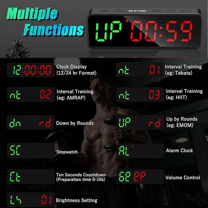Small Gym Timer Clock Stopwatch Magnetic Workout Interval Timer, Large LED Digital Display, Home Accessories Countdown Clock for Home Gym Garage Schools
