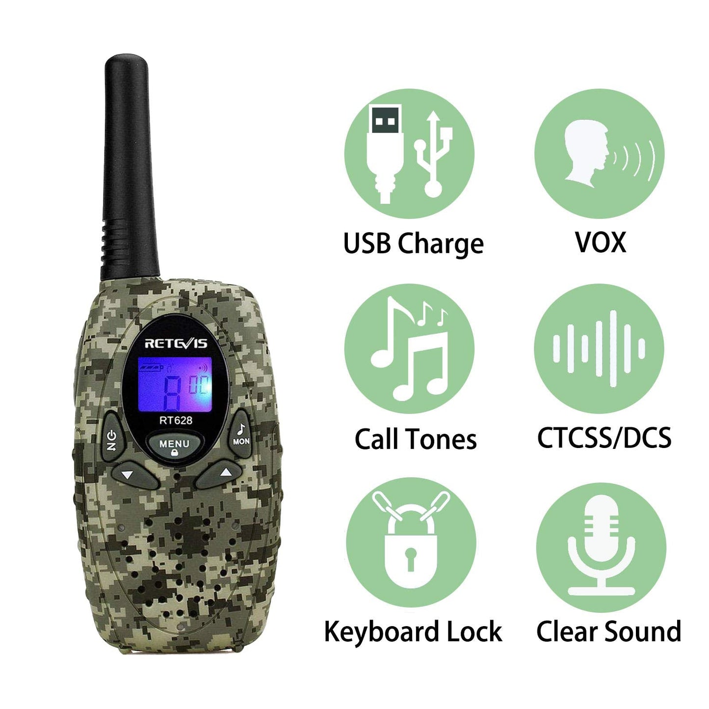 Retevis RT628 Rechargeable Walkie Talkies for Kids, 22 Channels 2 Way Radio with Backlit LCD Screen VOX, Kids Toys for 6-12 Years Old Boys Girls Birthday Gift, Indoor Outdoor Adventure(Red, 2 Pack)