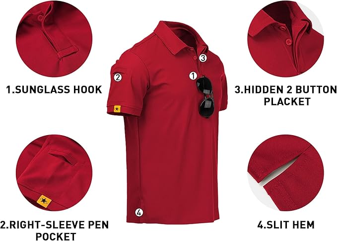 V VALANCH Mens Polo Shirts Short Sleeve Moisture Wicking Golf Polo Athletic Collared Shirt Tennis T-Shirt Tops