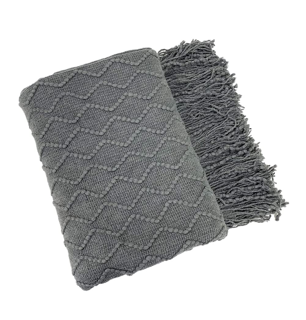 Fennco Styles Modern Textured Weave Knit Throw with Fringe 50" W x 60" L - Chevron Throw Blanket for Sofa, Couch, Living Room, Bedroom Décor