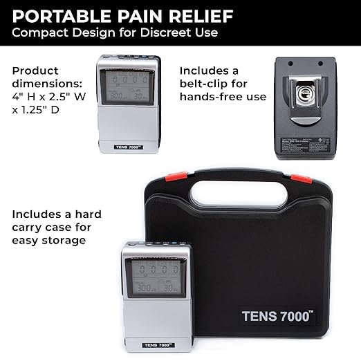 TENS 7000 Pro Rechargeable Tens Unit Muscle Stimulator, 4 Channels, Back Pain Relief, 8 Electrodes/Unit Pads, EMS and TENS Machine, Muscle Recovery & Growth, Stim Machine, Electrotherapy