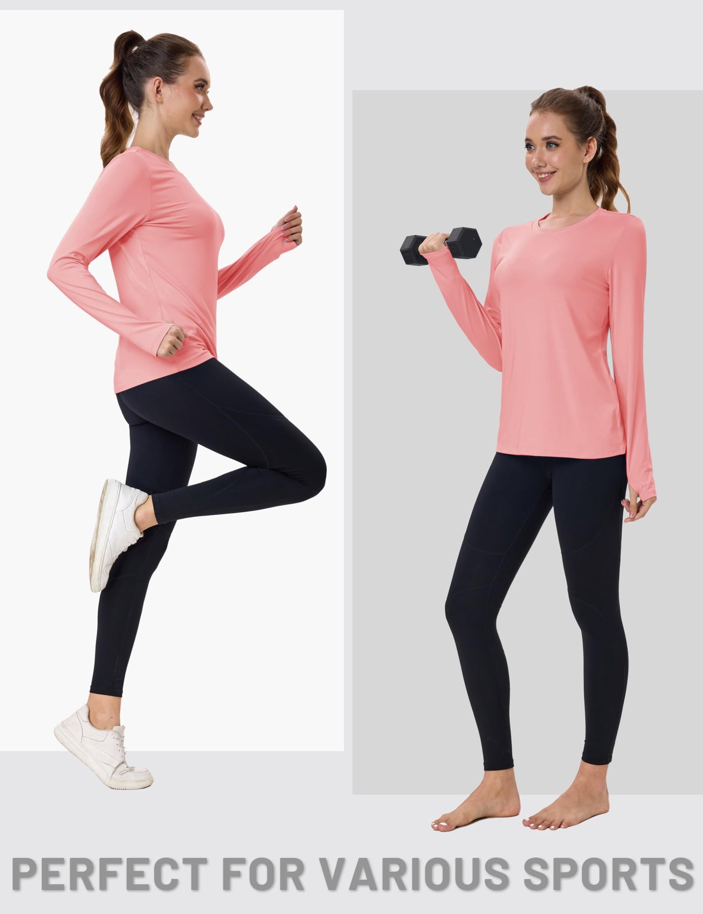 Women's UPF 80+ Long Sleeve Rash Guard - Quick Dry Athletic Shirt with Thumb Holes