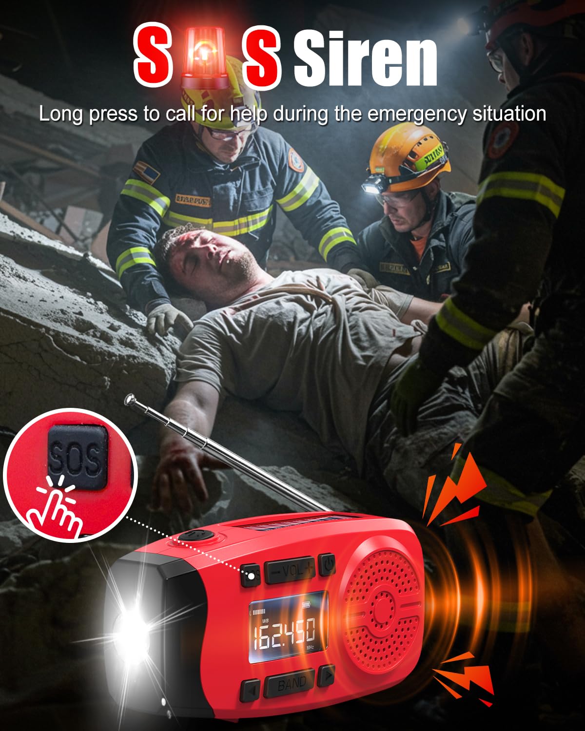 Runningsnail Emergency Weather Radio, 7400mWh Hand Crank Emergency Radio with LCD Display, Support Weather Alert Radio, USB/Solar/Hand Crank, 1W Flashlight & SOS Alarm for Outdoor & Home Emergency