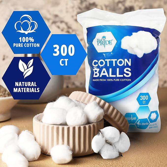 MedPride 100% Pure Cotton Balls, Regular, 300 ct - 48 bags/cs. (48 Count)