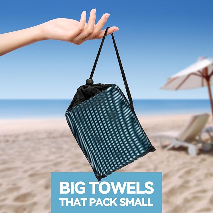 Microfiber Beach Towel-Perfect for Travel, Sports, Camping, Swimming, Yoga, Gym- Quick Dry, Sand Free, Compact, Lightweight, Absorbent (Marine Blue,Large(160x90cm, 63x35”))