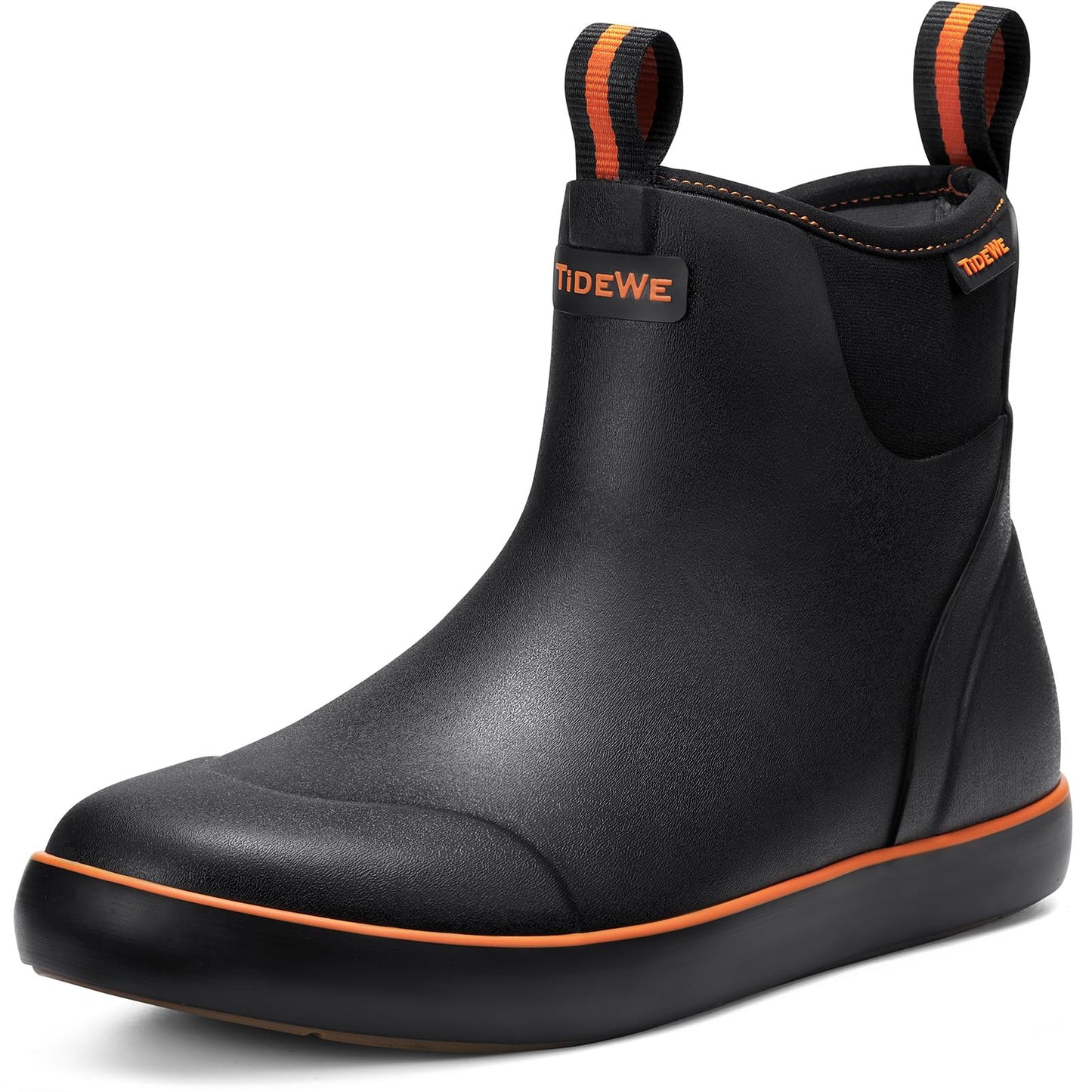 TIDEWE Deck Boots for Men, Waterproof Fishing Boots, Slip On Neoprene Rubber Ankle Rain Boots for Boating (Black Orange, Light Grey & Grey Brown, Size 7-14)