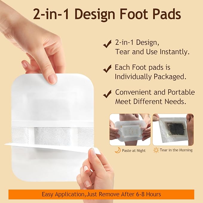 2 in 1 Foot Pads, Bamboo Vinegar Coconut Shell Powder Foot Pads with ''Stay in Place'' Bigger Adhesive Sheet(10 Pads)