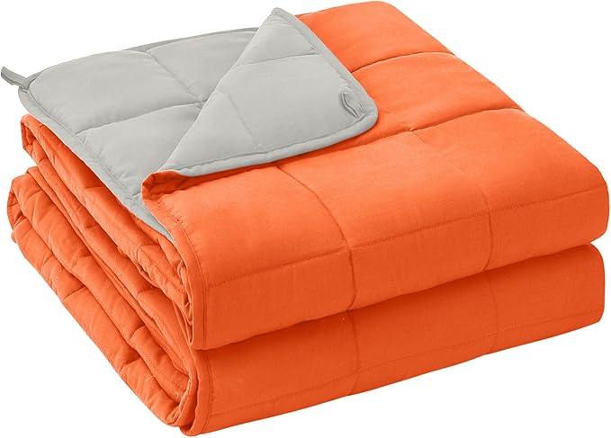 yescool Weighted Blanket for Adults (15 lbs, 48" x 72", Orange) Cooling Heavy Blanket for Sleeping Perfect for 140-160 lbs, Twin Size Breathable Blanket with Premium Glass Bead, Machine Washable