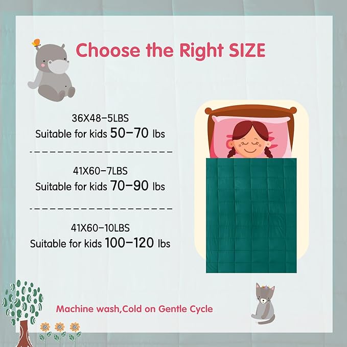 yescool Weighted Blanket (7 lbs, 41" x 60", Dark Green) Cooling Heavy Blanket for Sleeping Perfect for 60-90 lbs, Breathable Blanket with Premium Glass Bead, Machine Washable