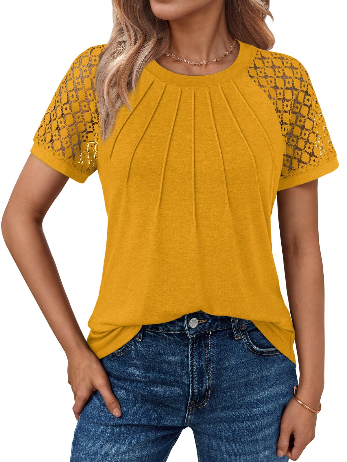 Women's Summer Lace Top Short Sleeve Business Casual Blouse