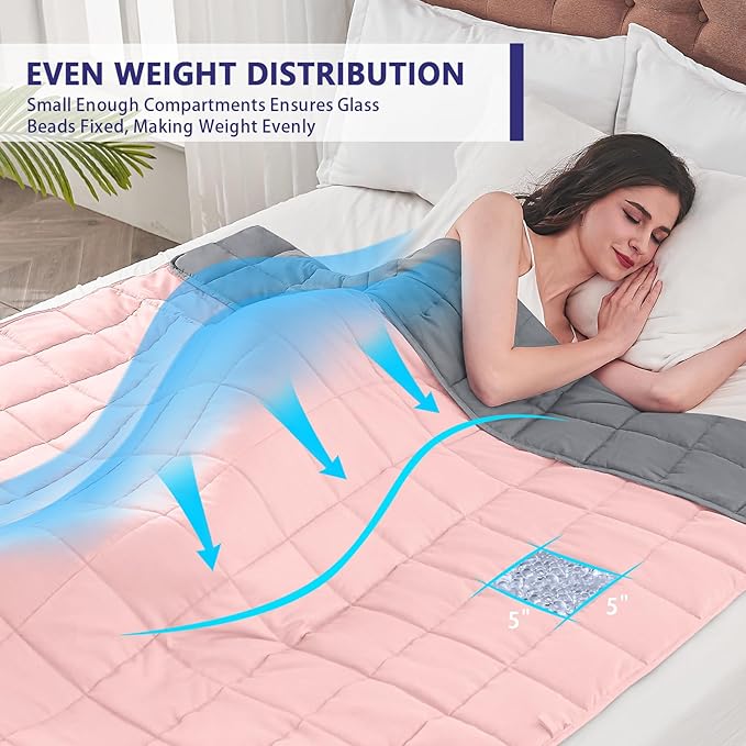 yescool Weighted Blanket for Adults (25 lbs, 60" x 80", Pink Grey) Cooling Heavy Blanket for Sleeping Perfect for 240-260 lbs, Queen Size Breathable Blanket with Premium Glass Bead, Machine Washable