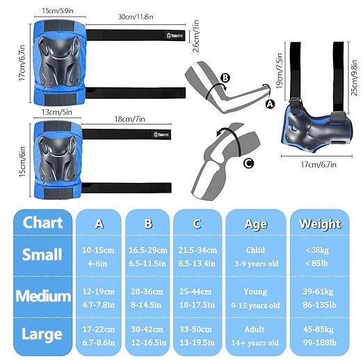 Skating Protective Gear Youth Knee and Elbow Pads Wrist Guards for Roller Skating Skateboarding, Skate Pads Youth Knee Pads Blue