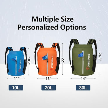 Piscifun Dry Bag Waterproof, Lightweight Dry Backpack Roll-Top Sealed with Waist Pouch and Phone Case Keeps Gear Dry Inside for Kayaking, Boating 10L 20L 30L