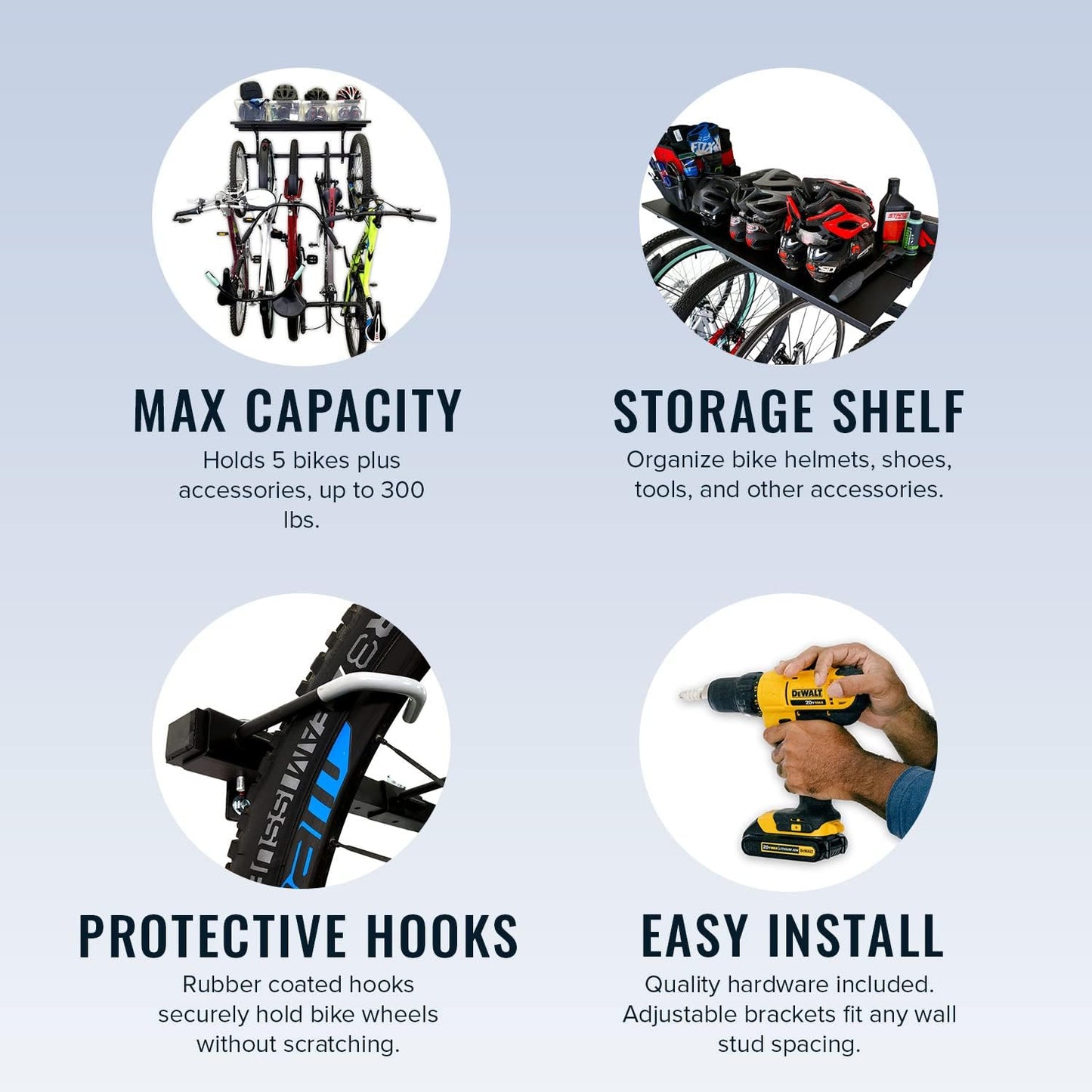 Bike Rack & Shelf | G-Bike Solid Shelf | Holds 5 Bikes