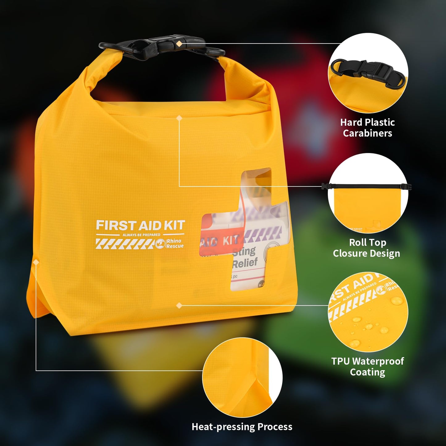 RHINO RESCUE Waterproof Boat First Aid Kit, Lightweight Boat Accessories Dry Bag, Emergency Marine Survival Supplies for Outdoor Kayak, Fishing, Floating, Swimming, Beach & Camping (Yellow)
