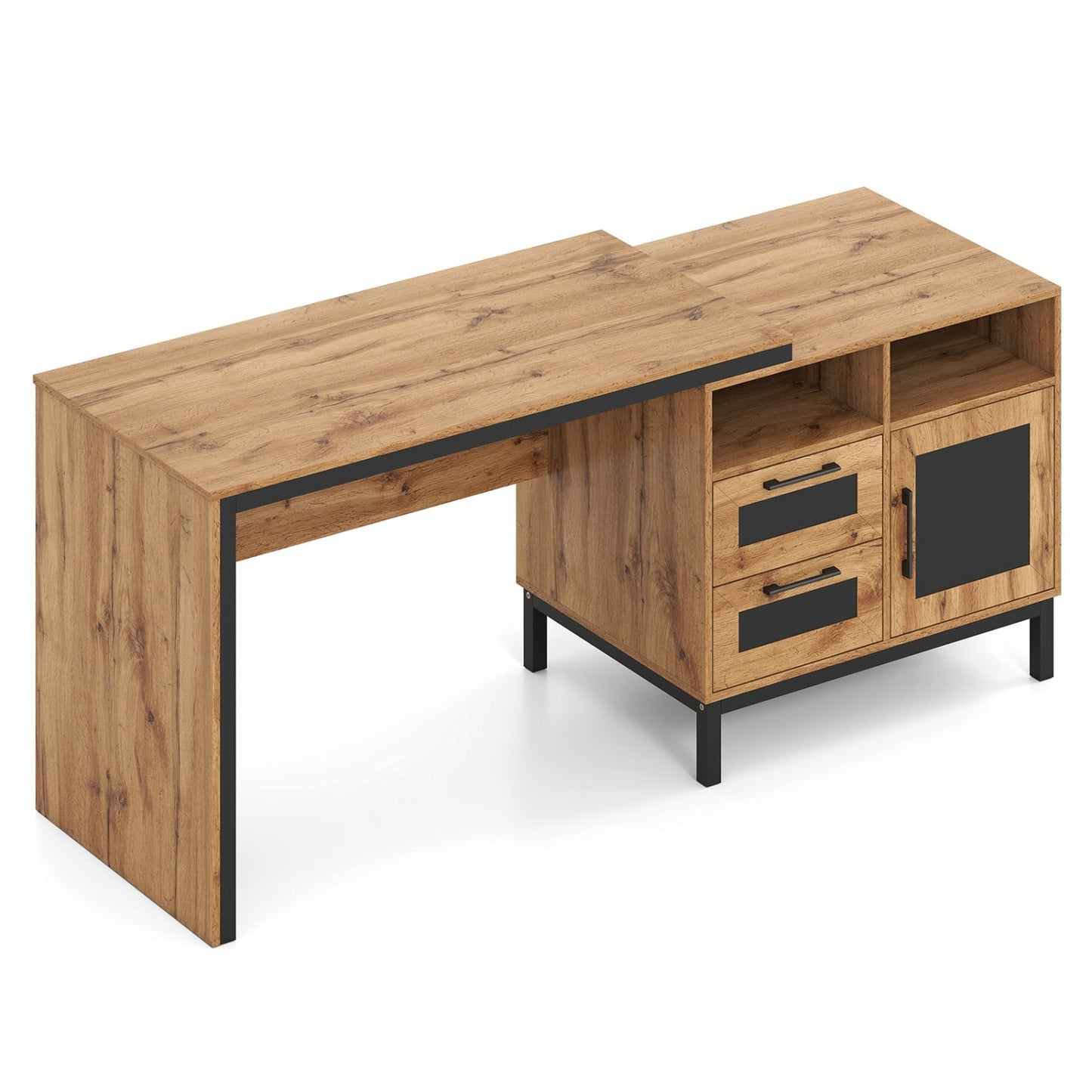 71-Inch Computer Table with Open Compartments and Drawers