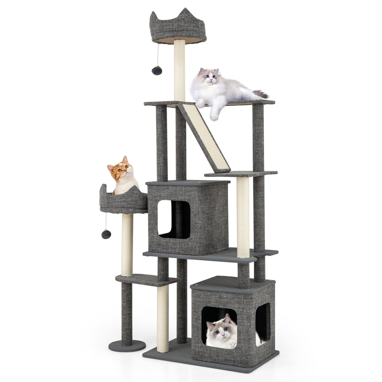 71 Inch Tall Cat Tree Multi-Level Large Cat Tower with Scratching Posts-Grey