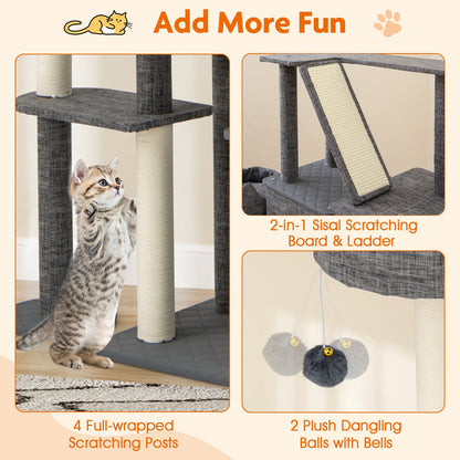 71 Inch Tall Cat Tree Multi-Level Large Cat Tower with Scratching Posts-Grey