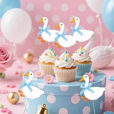JDIYMI One Silly Goose Cupcake Topper Baby Shower Birthday Party 20pcs Blue