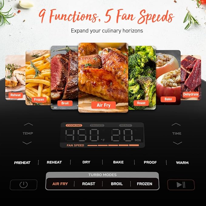 COSORI Air Fryer 9-in-1, Compact & Large 6-Qt, Fast Turbo Modes, 90-450°F Even Results, Precision Heating, Up to 95% Less Oil*, Roast, Bake, Dry, Reheat, Frozen, Broil, Proof, 120V, TurboBlaze