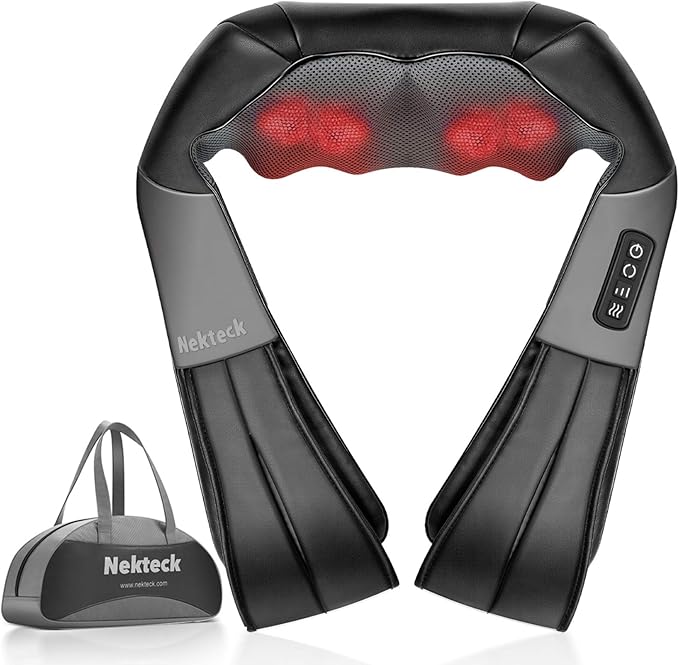 Nekteck Neck Massager for Pain Relief Deep Tissue, Shiatsu Neck and Back Massager with Heat, Massage Tools Gadgets for Shoulder Trapezius Waist Leg Body Muscle, Relaxation Gifts for Men Women Dad Mom