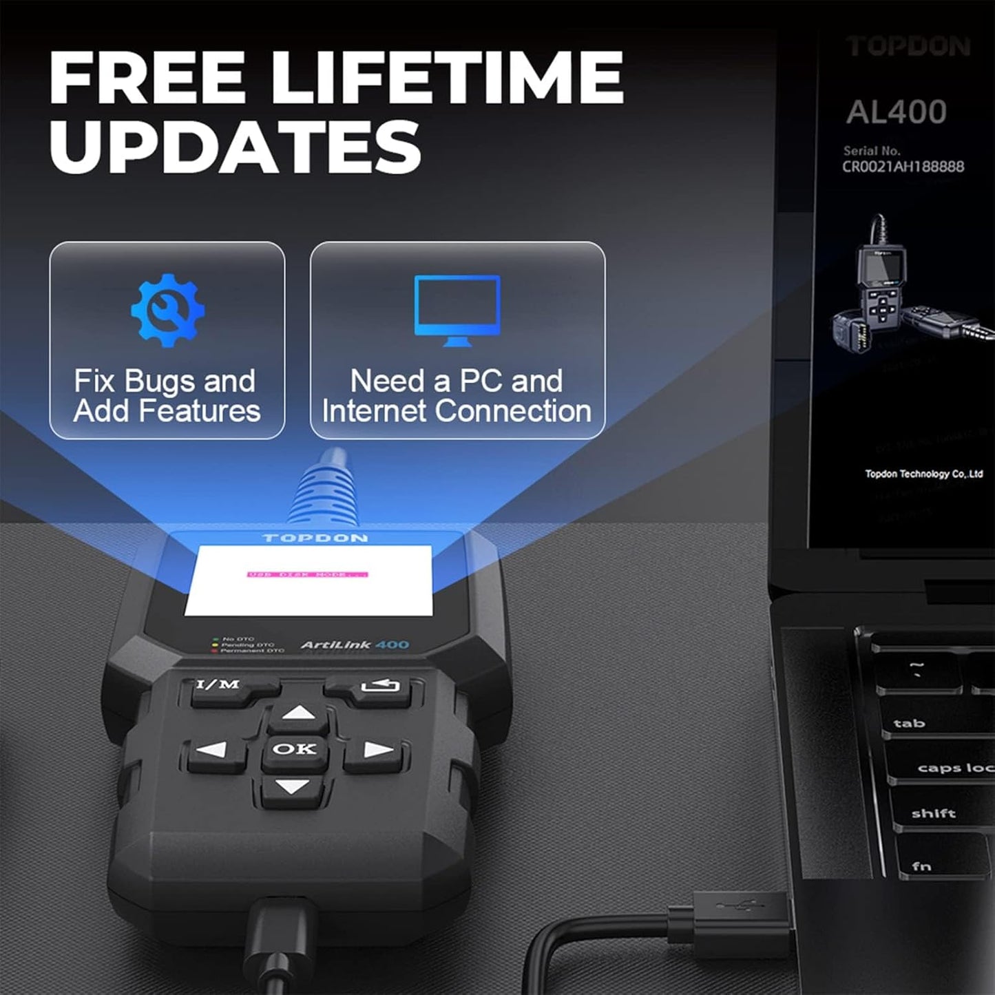TOPDON AL400 OBD2 Scanner, Full OBDII Code Reader, Check Engine Light Scan Tool, Car Scanner with DTC Lookup, Clear Codes, Freeze Frame, One-Click I/M, Diagnostic Scanner for DIYers, Lifetime Update