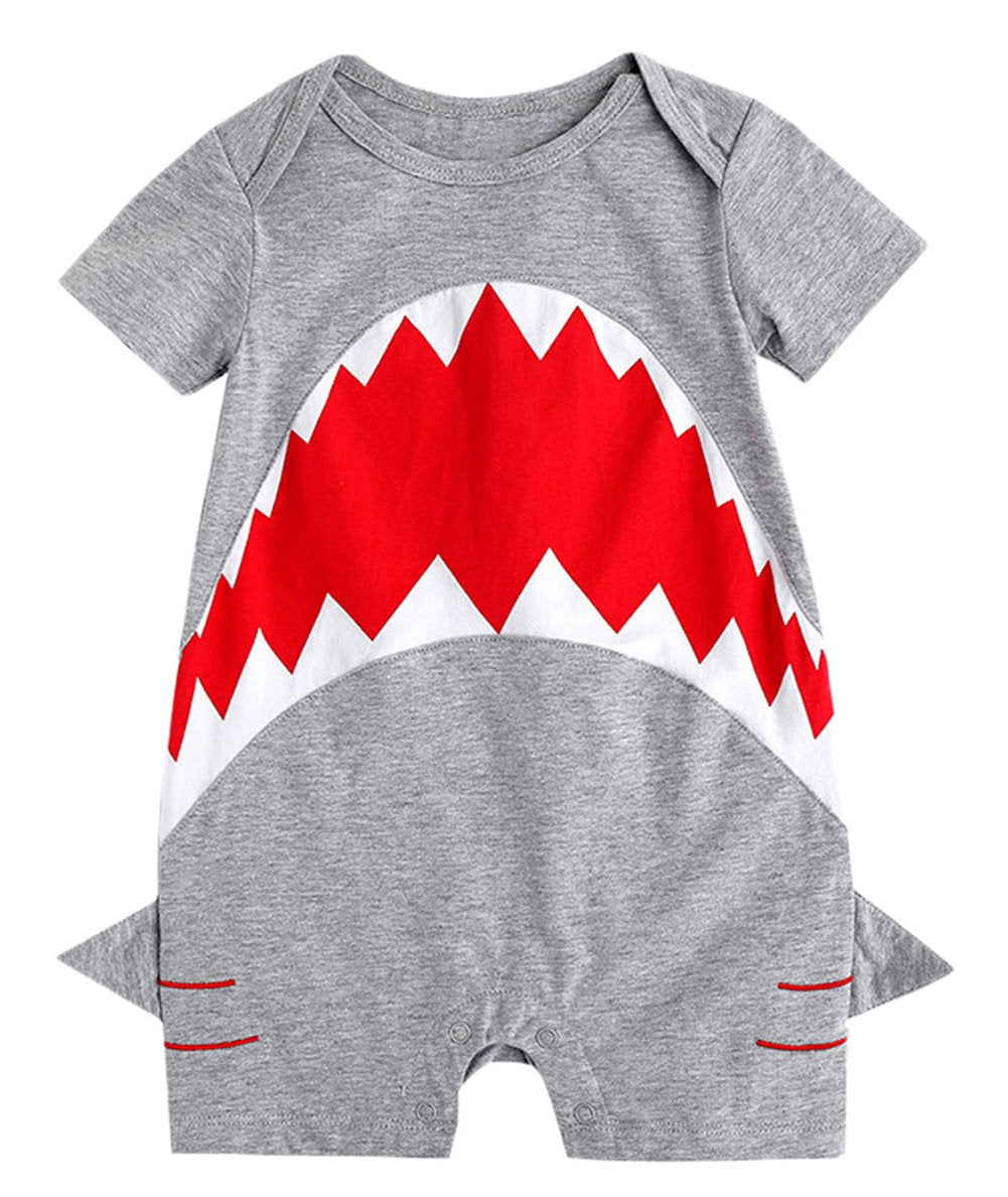 Styles I Love Infant Baby Boys Grey Shark Cotton Romper Jumpsuit Spring Summer Casual Outfit