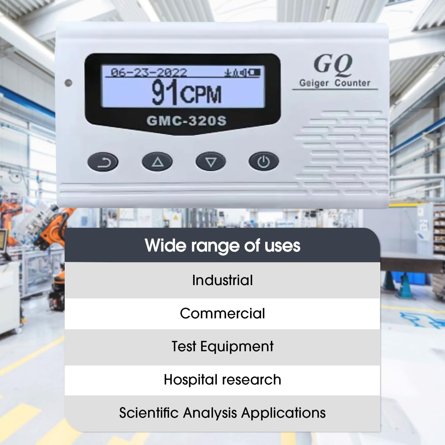 Bundle of 1 GQ GMC-320S Geiger Counter Nuclear Radiation Detector Dosimeter Beta Gamma X-ray Portable Radiation Monitor Meter USA Product and United Nuclear Geiger Counter Test Card