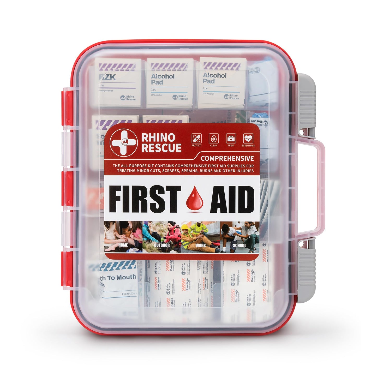 RHINO RESCUE 371 Pieces OSHA All-Purpose First Aid Kit, Home & Office Professional Medical Supplies, Ideal for Emergency, School, Business