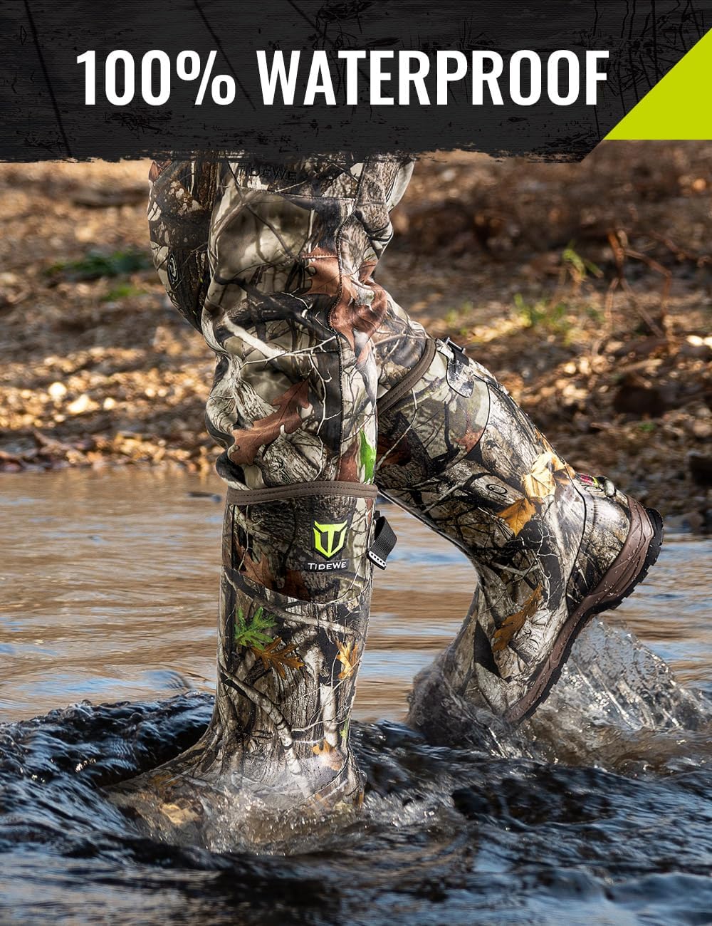 TIDEWE Rubber Hunting Boots, Waterproof Insulated Next Camo G2 Warm Rubber Boots with 7mm Neoprene, Sturdy Outdoor Hunting Boots for Men (800g Insulated & Standard, Size 6-14)
