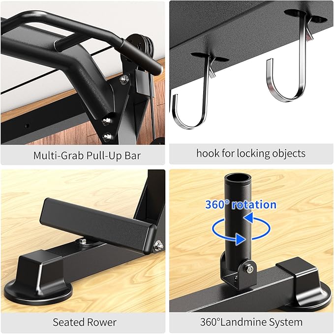 Power Cages Multi-Purpose Squat Rack with Cable Crossover System, Matching Weight Bench, Olympic Barbell Weight Set for Garage and Home Gyms